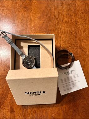 Shinola The Birdy Double Wrap Leather Strap Watch
